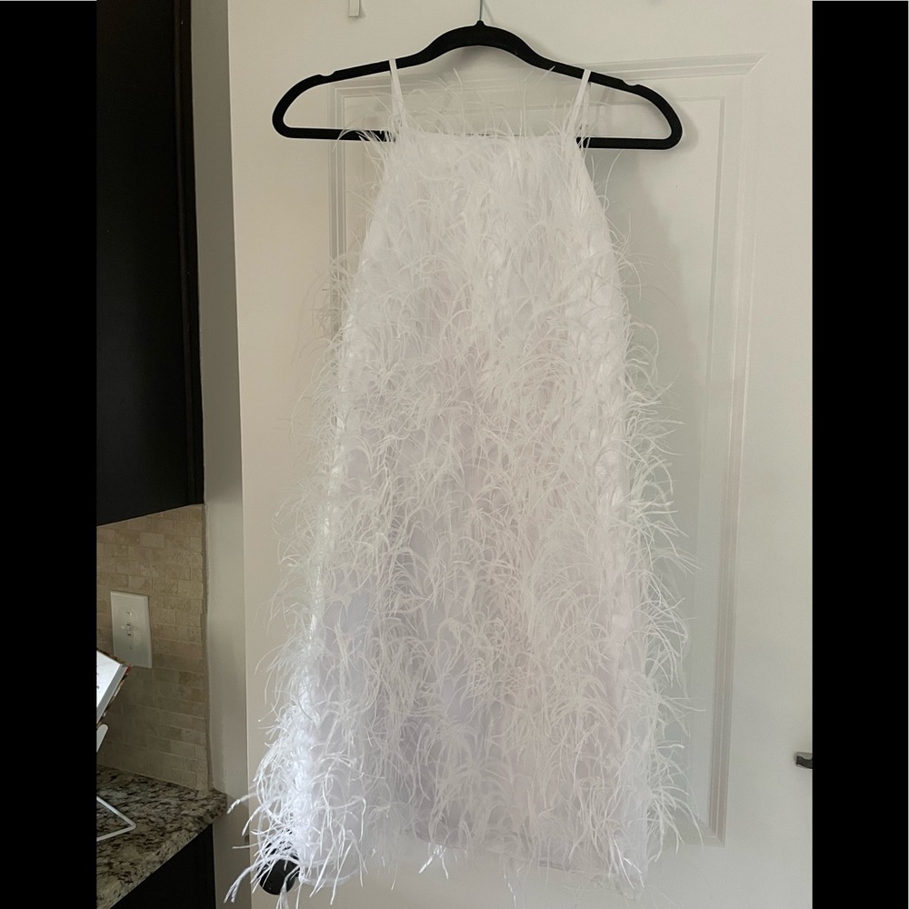 White Feather-Trim Halter Mini Dress - Women
